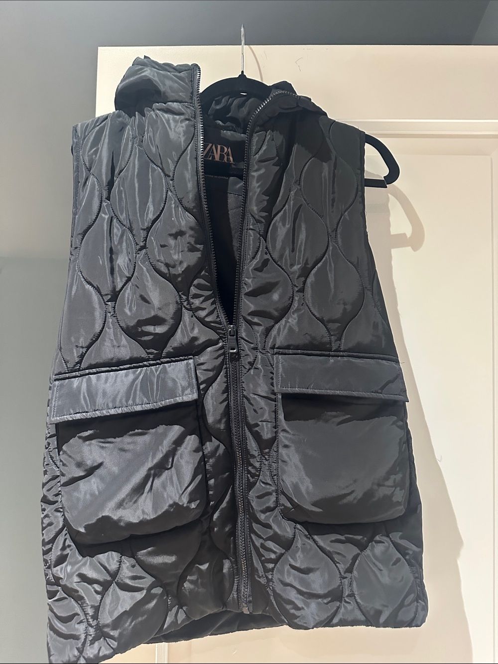 Zara kids Black Quilted Hooded Vest with Flap Pockets